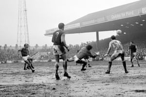 Greaves (left) scores his second goal of the game past Manchester City’s goalkeeper Joe Corrigan at Maine Road on his debut for West Ham United in March 1970. West Ham won 5-1. Greaves scored 13 goals in 40 games in all competitions for the club