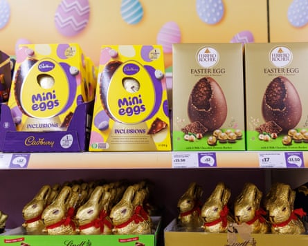 Easter Eggs are displayed on a shelf in a Sainsbury’s supermarket on March 26, 2026
