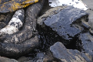 Fouled equipment as crews scramble to contain the crude oil.