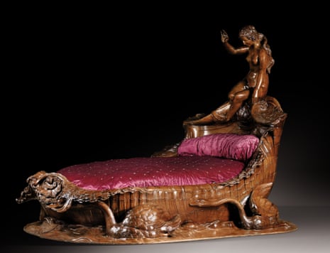 A naked nymph perches on a mahogany bed commissioned by Esther Thérèse Lachmann, a 19th-century courtesan. 