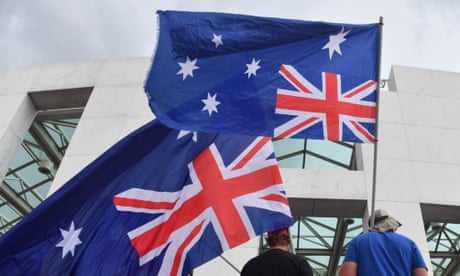 Anti-vaxx protesters outside Parliament House in Canberra