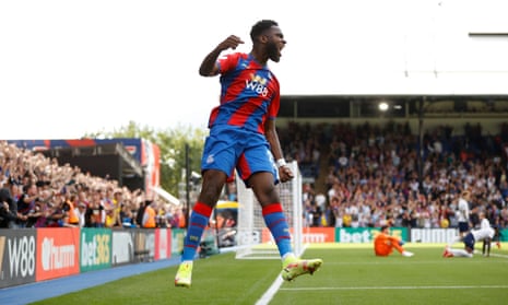 Odsonne Édouard celebrates after scoring the second of his two debut goals for Crystal Palace against Tottenham.