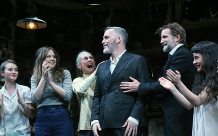 Levi Holloway, centre, with the cast of Grey House on Broadway in 2023.