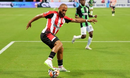 Bryan Mbeumo in preseason action for Brentford.