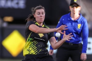 Tahlia McGrath with a chance of a caught and bowled.