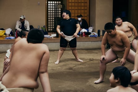 Nana at a training session in her local sumo club.