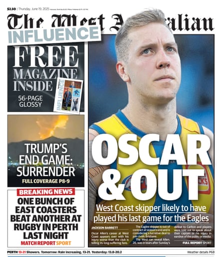 The West Australian’s dismissive mention of State of Origin on page one.