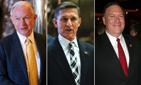 Jeff Sessions, Mike Pompeo and Michael Flynn.
