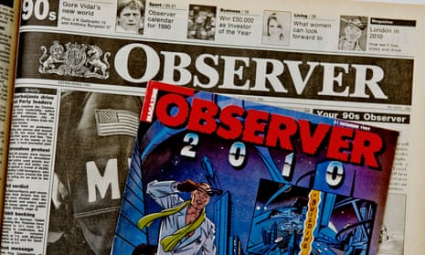 An old copy of the Observer, and its magazine with '2010' above a futuristic illustration