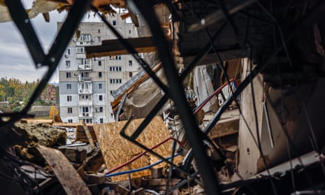 A damaged flat hit by shelling in Mykolaiv, southern Ukraine, 23 October 2022.