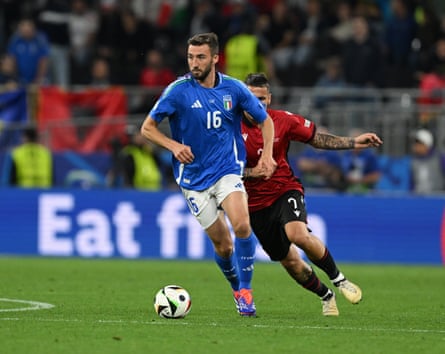Bryan Cristante of Italy runs with the ball in their match against Albania