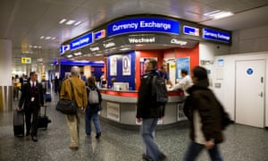 Bureau de change office operated by Travelex at Gatwick airport