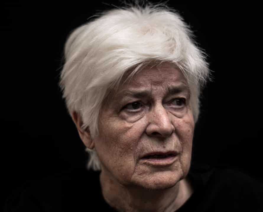 Head shot of Kathleen Bishop, 81, who has dementia, against a black background