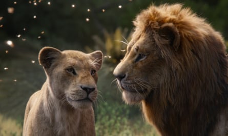 Beyoncé Knowles-Carter as Nala and Donald Glover as Simba in The Lion King.