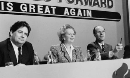 Margaret Thatcher, centre, at an election conference in 1987.