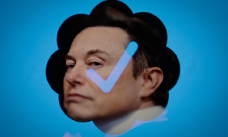 Twitter owner Elon Musk is seen with the Twitter blue authentication badge.