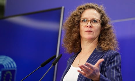 MEP Sophie in 't Veld in Brussels, on Tuesday, presenting draft findings of the spyware inquiry
