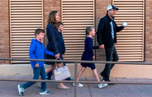 Beto O’Rourke walks with his wife, Amy Hoover Sanders, and his three children, Ulysses, Henry and Molly in El Paso on 6 November 2018.