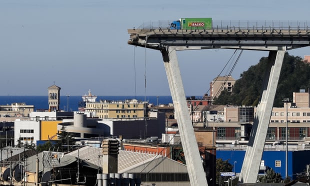The Morandi Bridge pictured the day after it collapsed in a storm in August 2018, killing 43 people.