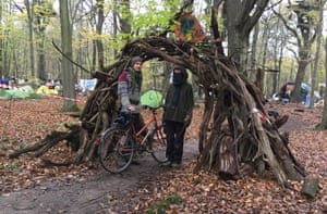 Clumsy (left), is among the activists living in the Hambach forest in an effort to slow tree clearance for the mine.