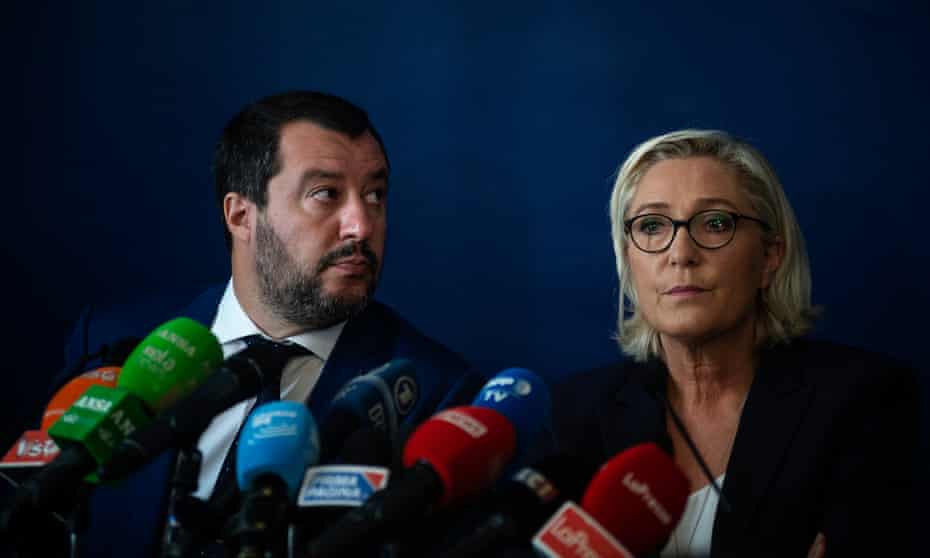 Marine Le Pen (right), the leader of the French far-right National Rally (RN) party and former Italian deputy prime minister Matteo Salvini in October 2018. 