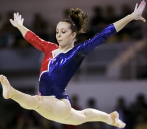 Van de Leur performs on the beam in 2006, two years before her retirement.