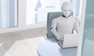 Robot on laptop, 3D Rendering