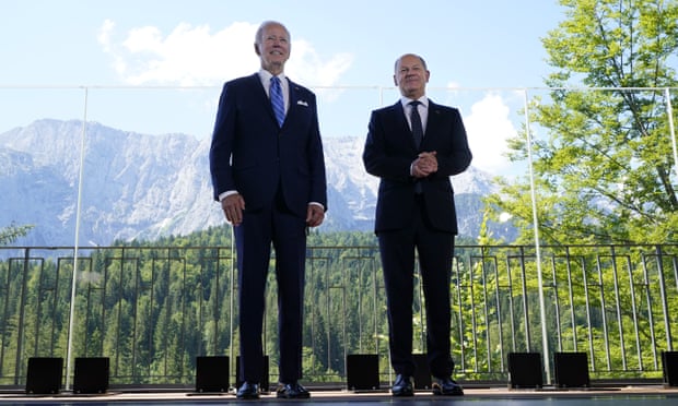 Joe Biden (left) and Olaf Scholz during a bilateral meeting at the G7 summit in Germany.