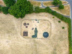An aerial view of a play park and recreational field in Romsey, Hampshire