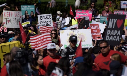 Supporters of immigration reform rally outside the US supreme court during arguments in United States v Texas on Monday.