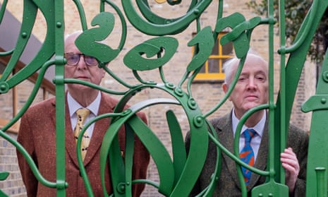 ‘We wanted to be part of the world, not the art world’… Gilbert, on right, and George at the gates of their new centre.