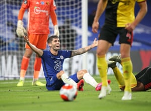 Christian Pulisic of Chelsea appeals for a penalty.