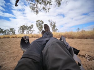 Time for a lie down in a sandy riverbed along the trail