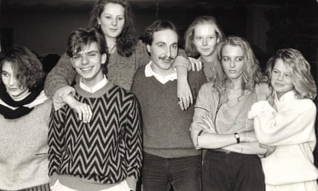 From left: teenagers from Steinmühle school in Marburg, including Barbara Kahlke (third left) and Tina Kirschner (far right) with East German Bernd Bergmann, in January 1985.