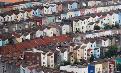 Aerial view of terrace homes in Bristol