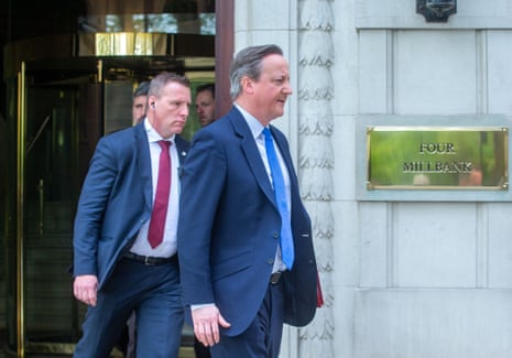 David Cameron leaving Millbank studios at Westminster this morning after his media interview round.