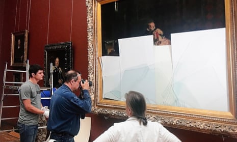 The damaged Ilya Repin painting at the Tretyakov gallery in Moscow