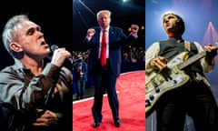 a side-by-side image of Morrissey, Donald Trump, and Johnny Marr