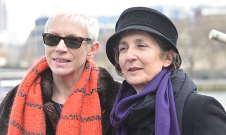Dr Helen Pankhurst at a charity march with Annie Lennox.
