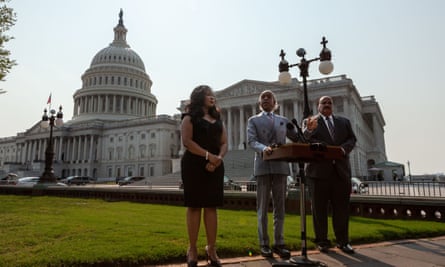 The Rev Al Sharpton, Andrea Watters King and Martin Luther King III hold a press conference on voting rights in Washington in September 2021