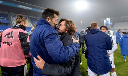 Andrea Pirlo and Gianluigi Buffon celebrate winning the Italian Super Cup last year