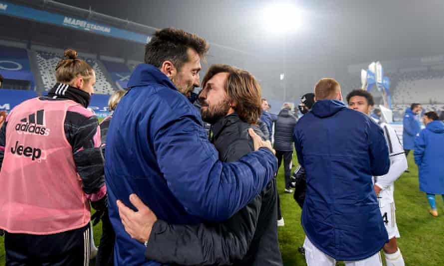 Andrea Pirlo and Gianluigi Buffon celebrate winning the Italian Super Cup last year