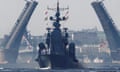 The Russian missile corvette Dmitrovgrad sails along the Neva River in Russia in 2020. Russian ‘combat vessels’ will visit the Caribbean in the coming months, US officials say