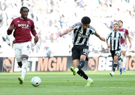 Newcastle United's William Osula scores their second goal.