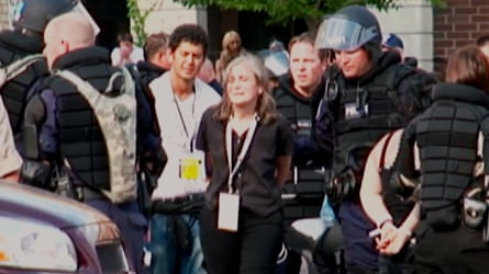 Goodman being arrested while covering the Republican National Convention in 2008.