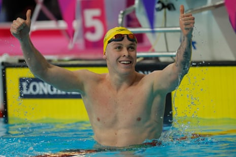 Australia’s Sam Short celebrates after winning the men’s 400m freestyle final.