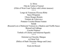 Tuesday night’s state banquet menu.