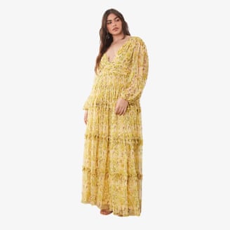 Lace & Beads Lydia tulle balloon sleeve plunge neck maxi dress