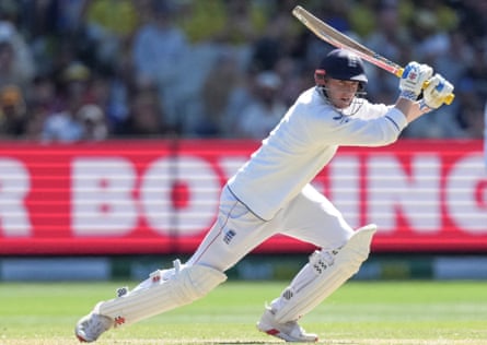England's Harry Brook hits a drive
