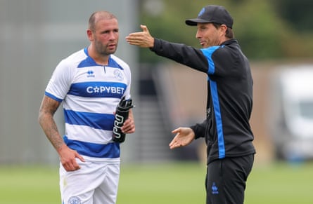 Julien Stéphan with Steve Cook in a pre-season match against Stevenage at QPR's training ground